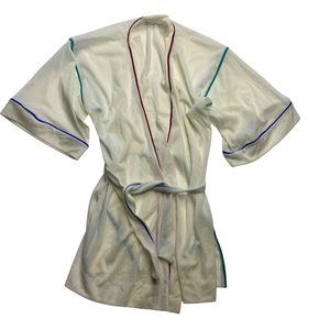 DeWeese Design Swim and Sun Fashions Sheer Robe Cover Up White- Blue Red Size Me